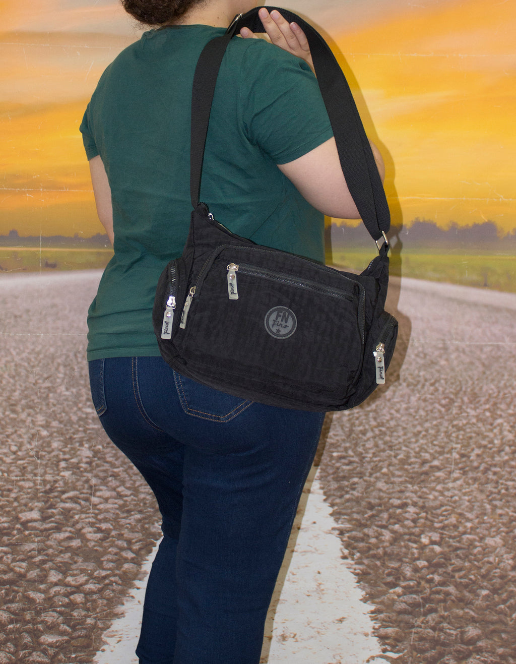 Fino SK-7741 Nylon Shoulder/ Crossbody Waterproof Ultra-Light Crinkle Bag