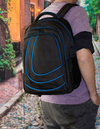 Fino SK-9028 Unisex 15 Inch Laptop Backpack with Blue Piping-19 Litre - Black