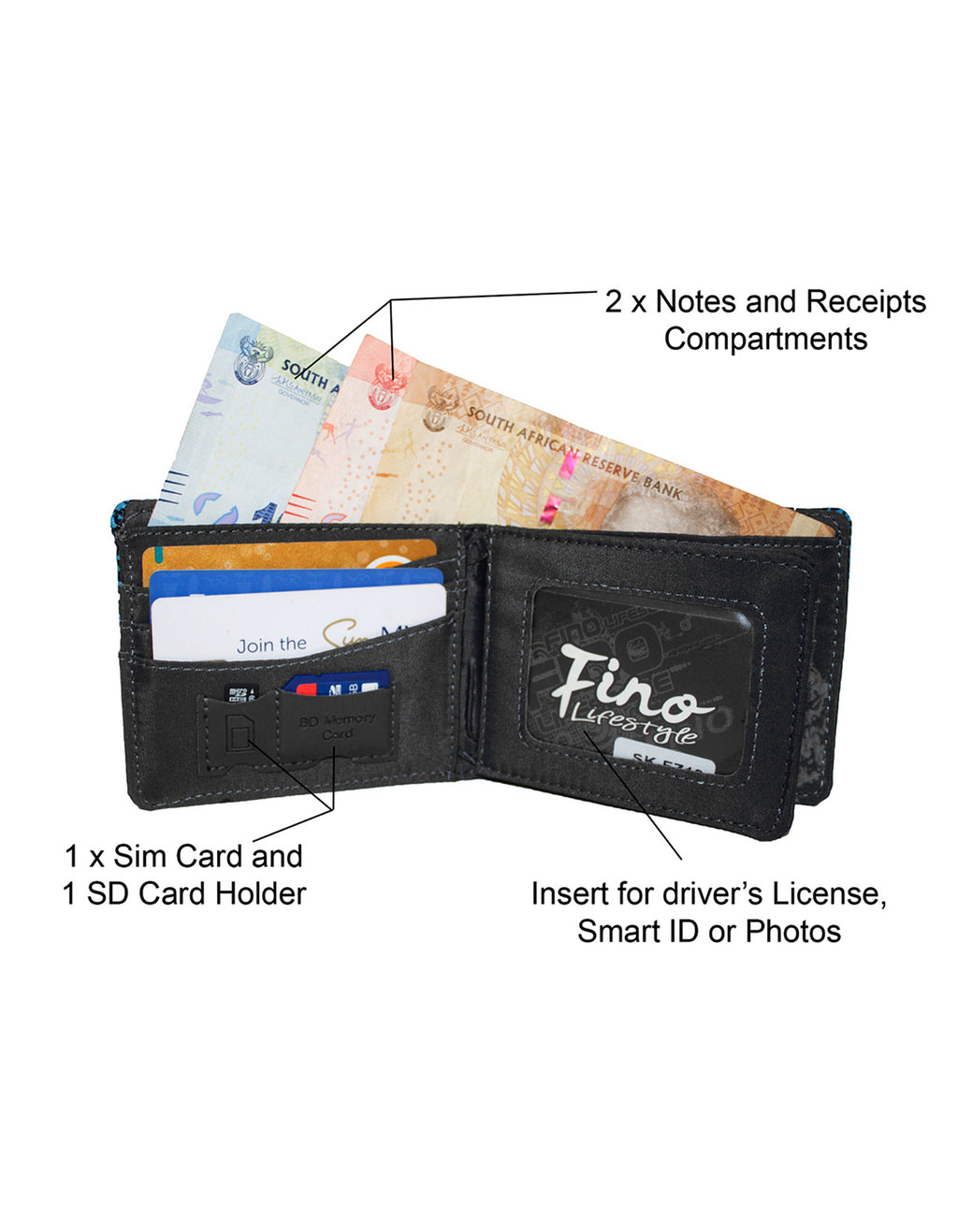 Fino SK-FZ19 Bifold Faux Leather Graffiti Wallet with SD Card Holder & Box