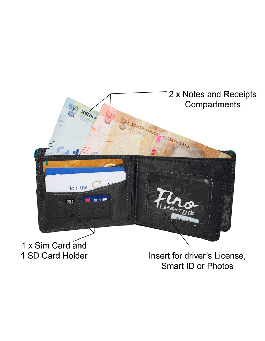 Fino SK-FZ19 Bifold Faux Leather Graffiti Wallet with SD Card Holder & Box