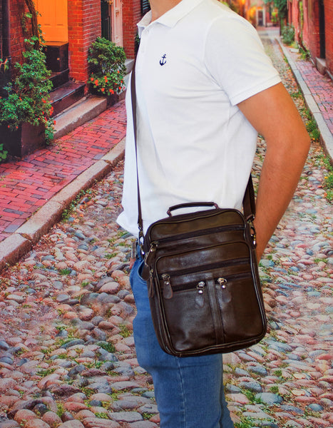 Fino SK-GT209 Unisex Top Grain Genuine Leather Sling/ Tablet Bag
