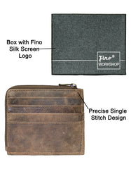Fino SK-LV1312 Full Grain Genuine Leather Men’s Slim Credit Card Wallet - Coffee