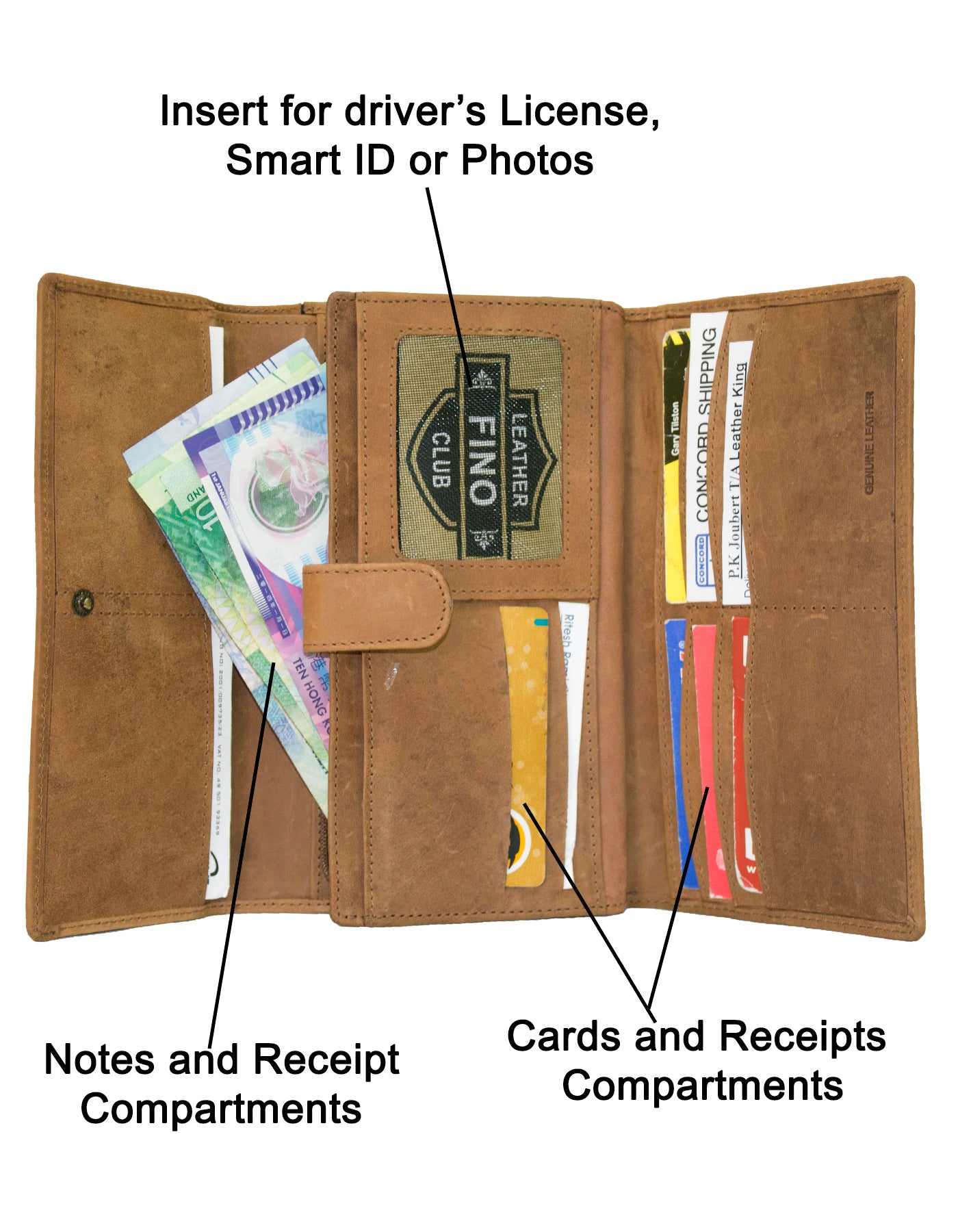 Fino SK-LV1316 Full Grain Genuine Leather Card Holder Tri-Fold Long Purse