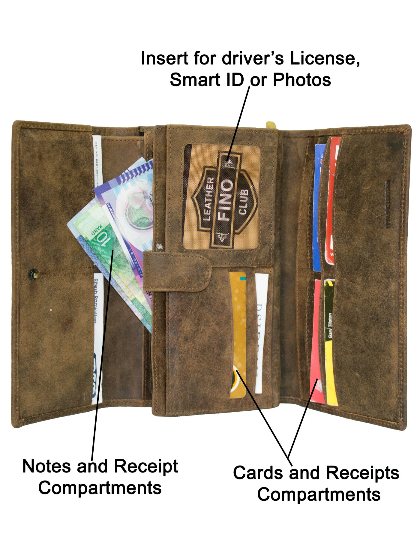 Fino SK-LV1316 Full Grain Genuine Leather Card Holder Tri-Fold Long Purse