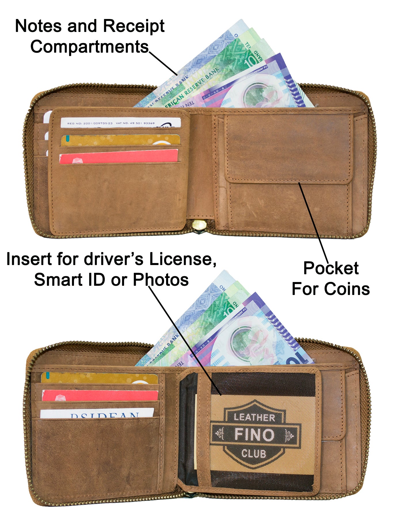 Fino SK-LV13H1 Full Grain Genuine Leather Men’s Zip Around Wallet