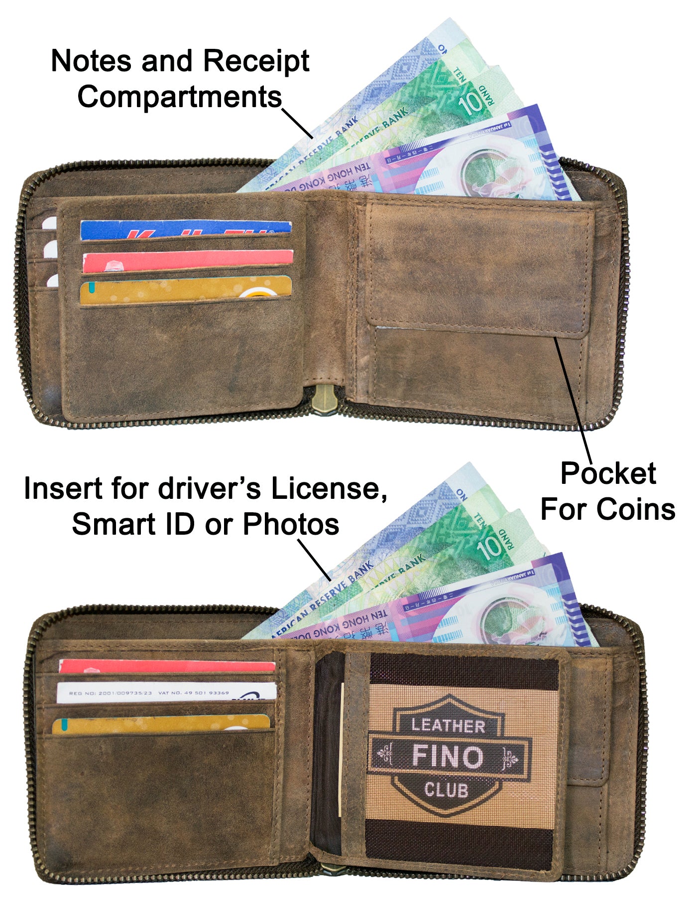 Fino SK-LV13H1 Full Grain Genuine Leather Men’s Zip Around Wallet