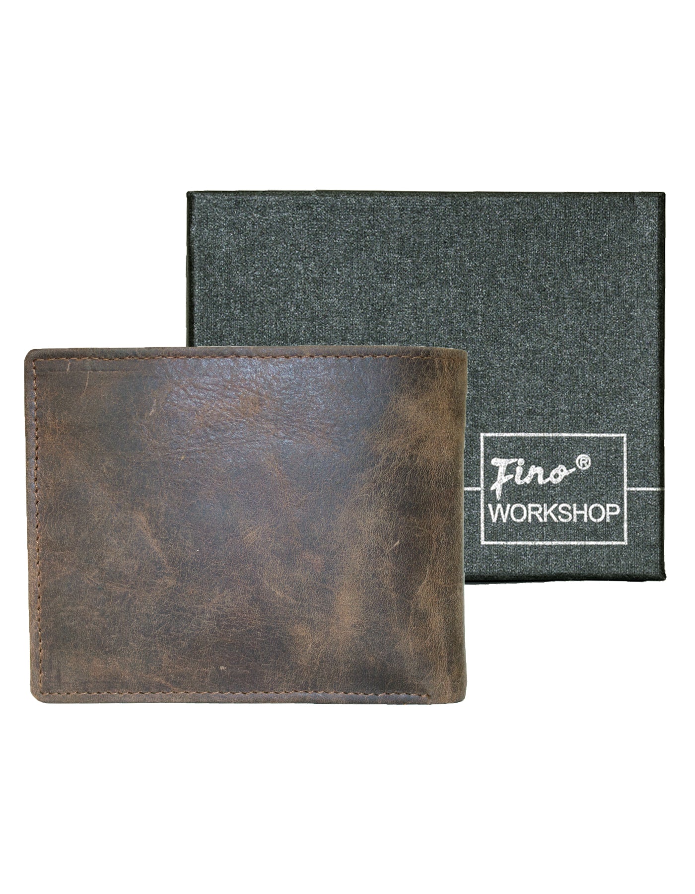 Fino SK-LV3146 Full Grain Genuine Leather Men’s Bi-Fold Wallet - Coffee