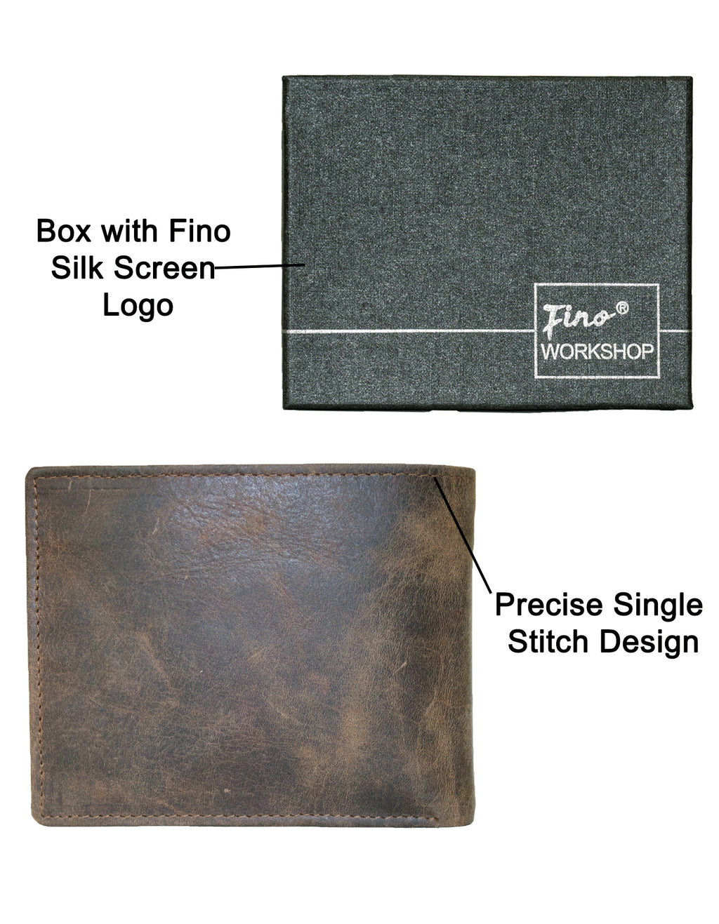 Fino SK-LV3146 Full Grain Genuine Leather Men’s Bi-Fold Wallet - Coffee
