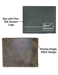 Fino SK-LV3146 Full Grain Genuine Leather Men’s Bi-Fold Wallet - Coffee