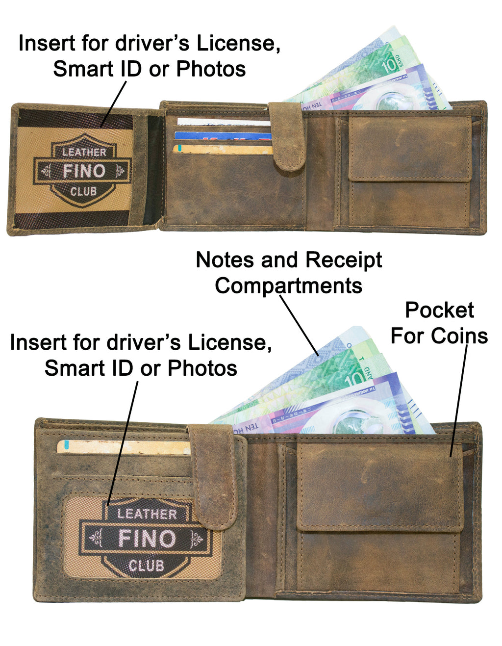 Fino SK-LV3146 Full Grain Genuine Leather Men’s Bi-Fold Wallet - Coffee