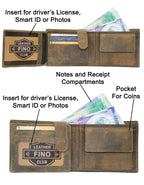 Fino SK-LV3146 Full Grain Genuine Leather Men’s Bi-Fold Wallet - Coffee
