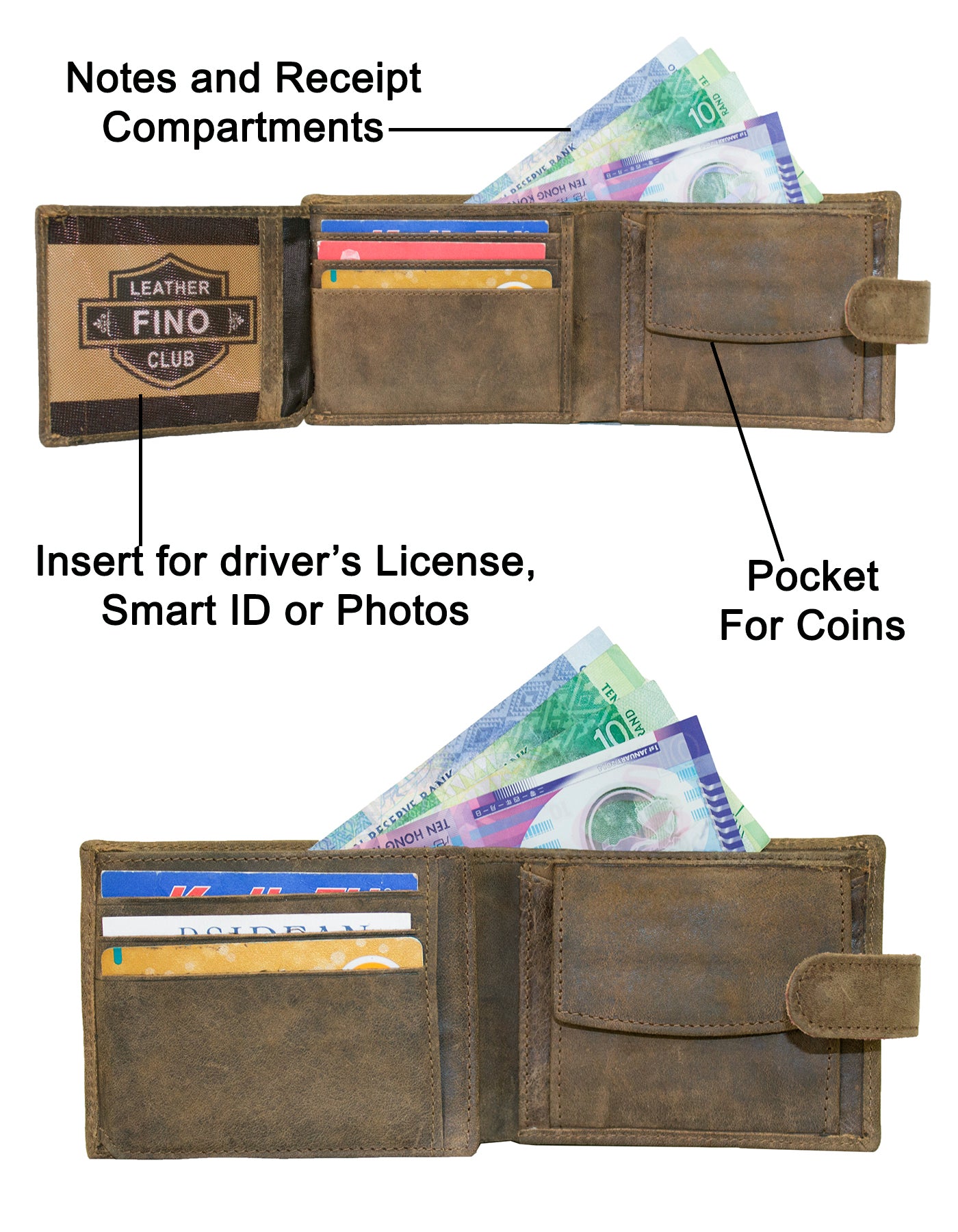 Fino SK-LV3147 Full Grain Genuine Leather Men’s Clip Closure Wallet - Brown