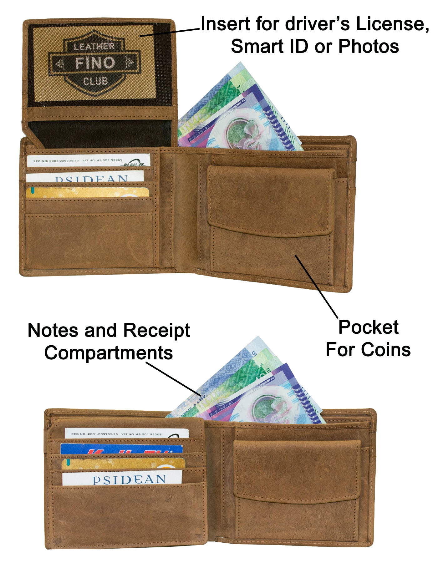 Fino SK-LVH155 Full Grain Genuine Leather Men’s Bifold Wallet - Brown