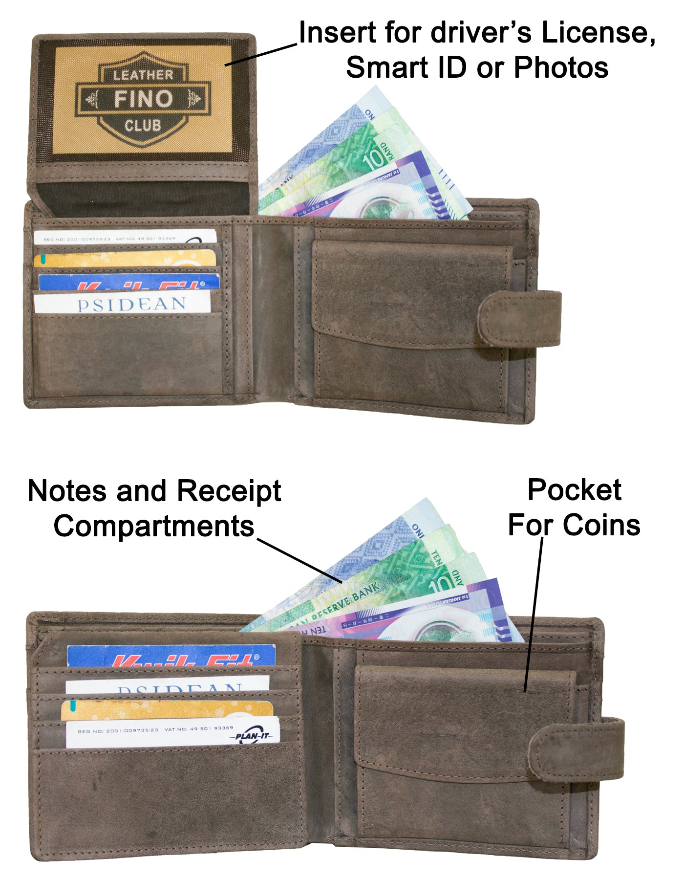 Fino SK-LVH155 Full Grain Genuine Leather Men’s Bifold Wallet - Coffee