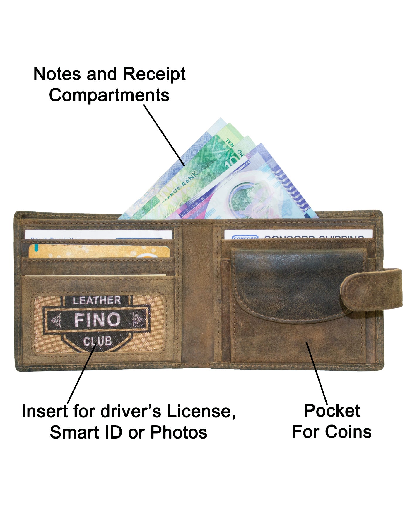 Fino SK-LVMK1 Full Grain Genuine Leather Men’s Clip Closure Wallet - Coffee