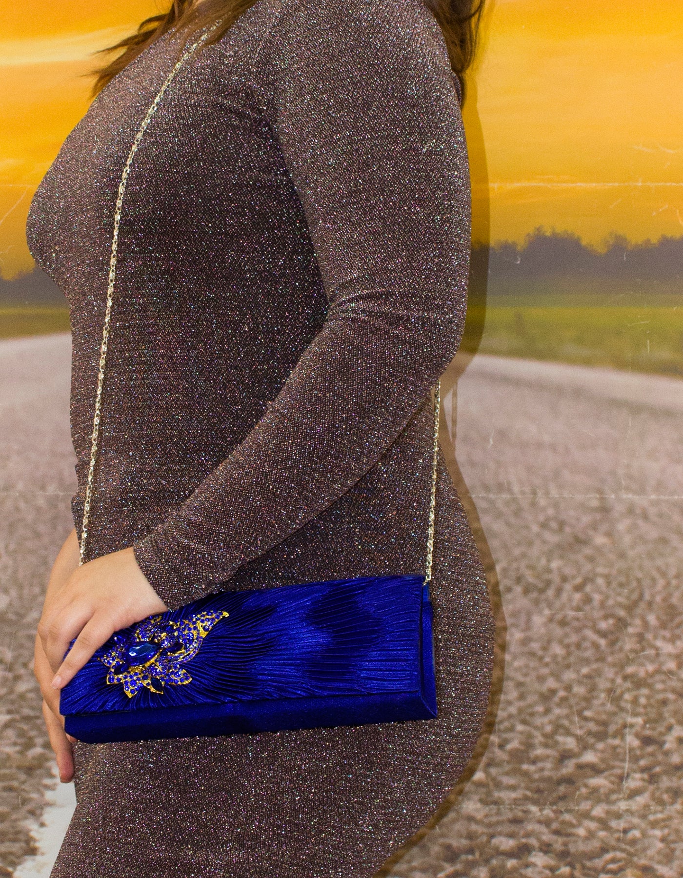 Fino T882 Elegant & Fancy Women’s Satin Clutch Bag with Chain
