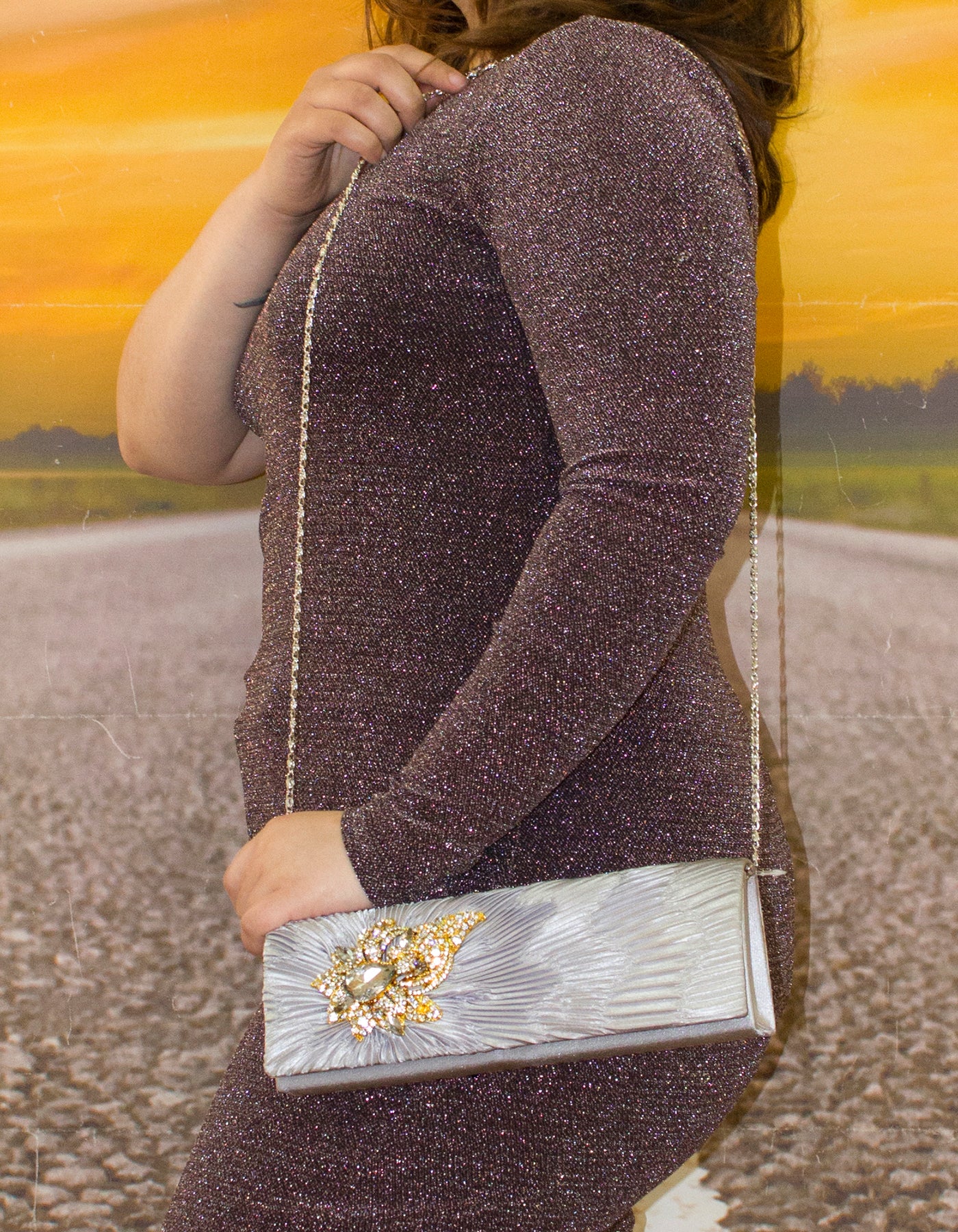 Fino T882 Elegant & Fancy Women’s Satin Clutch Bag with Chain