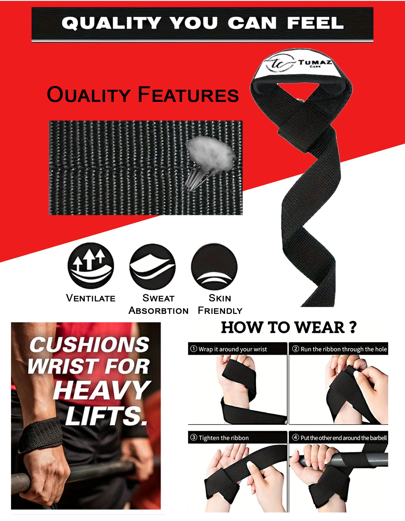 Tumaz Care WSB61 Adjustable Non-Slip Wrist Strap for Weightlift Training