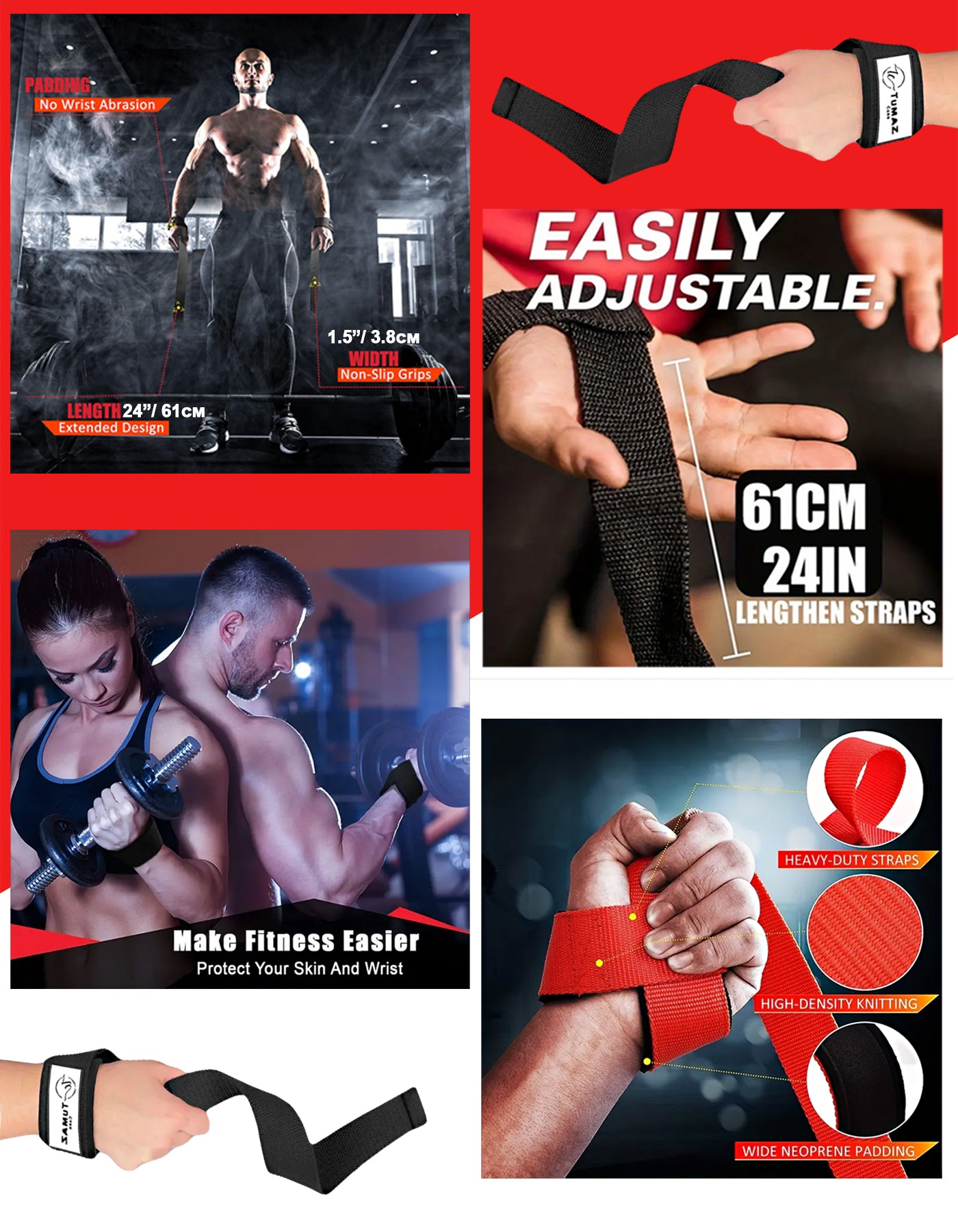 Tumaz Care WSB61 Adjustable Non-Slip Wrist Strap for Weightlift Training