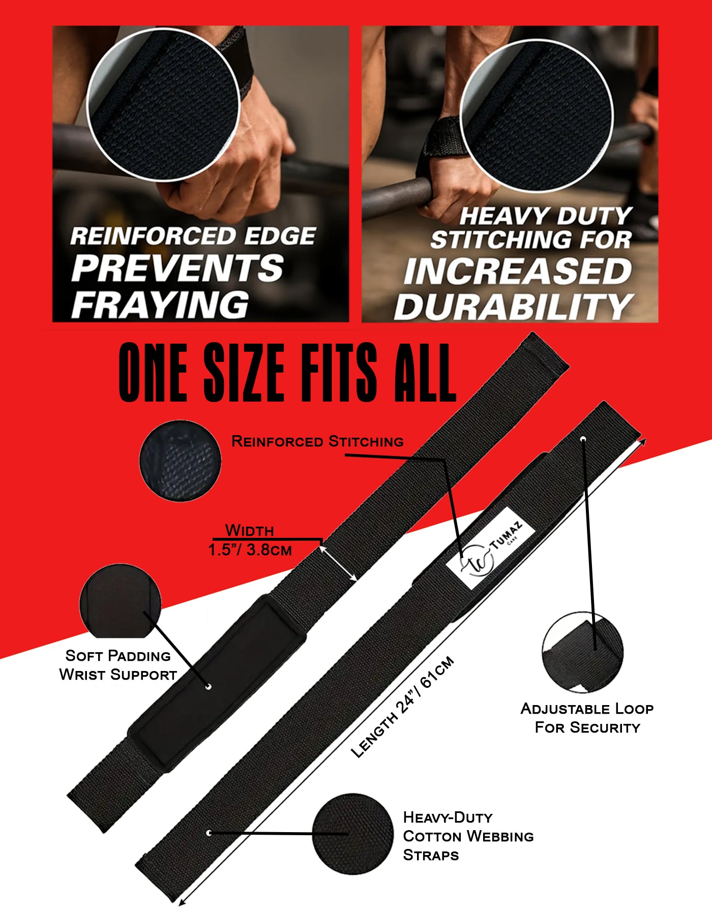 Tumaz Care WSB61 Adjustable Non-Slip Wrist Strap for Weightlift Training