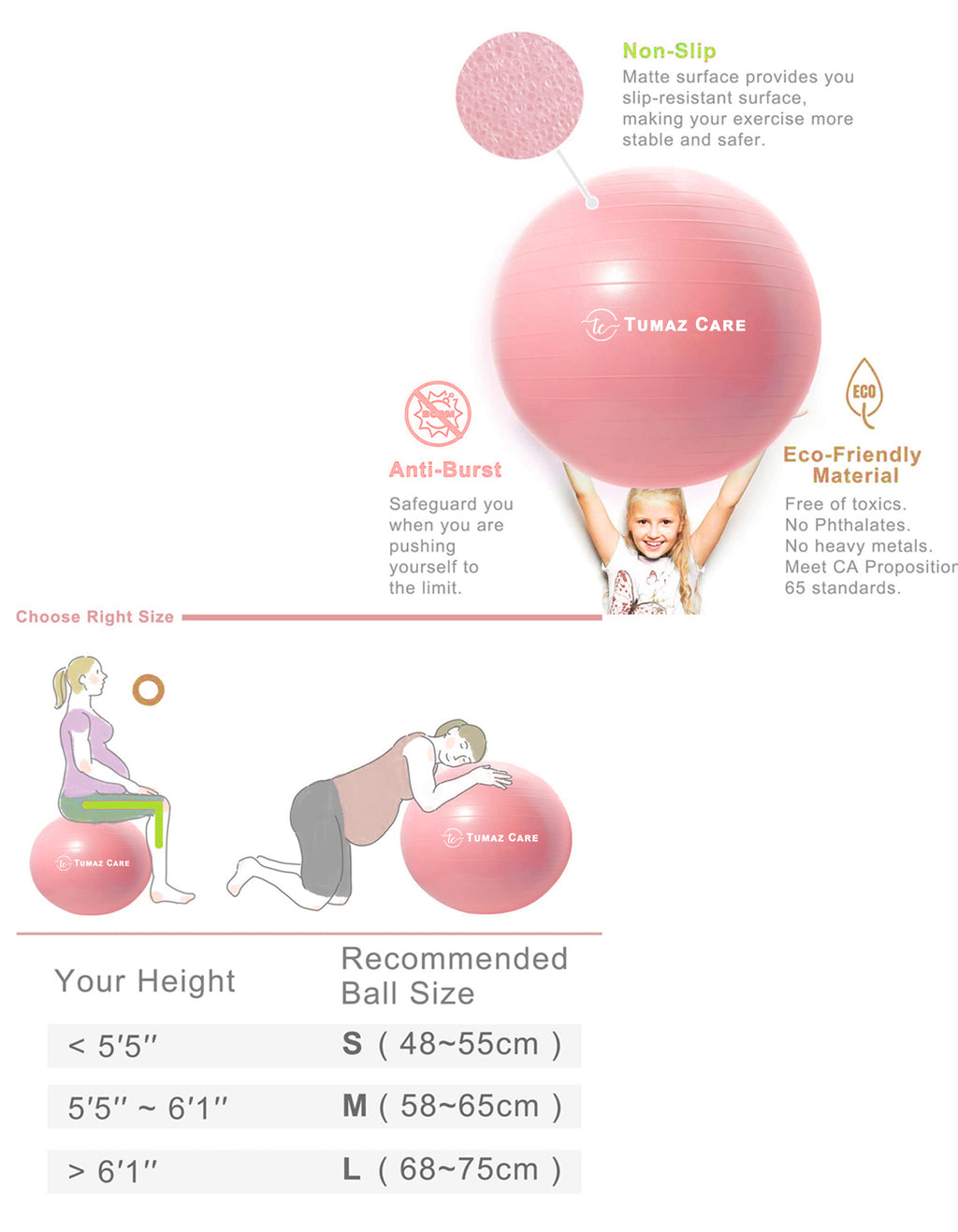 Tumaz Care YB065 Premium Yoga/Pilates/Pregnancy/Birth/Exercise Ball - 65cm