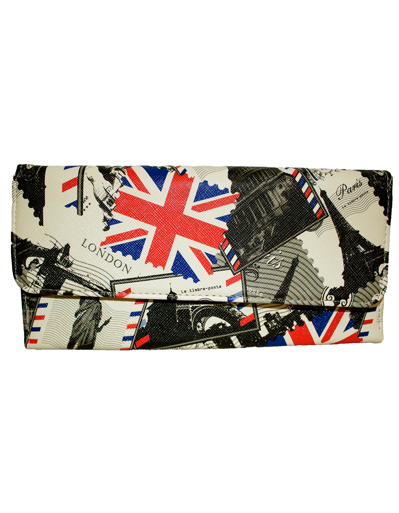 Fino 1655-765 Faux Leather London & Paris Design Long Card Holder Purse