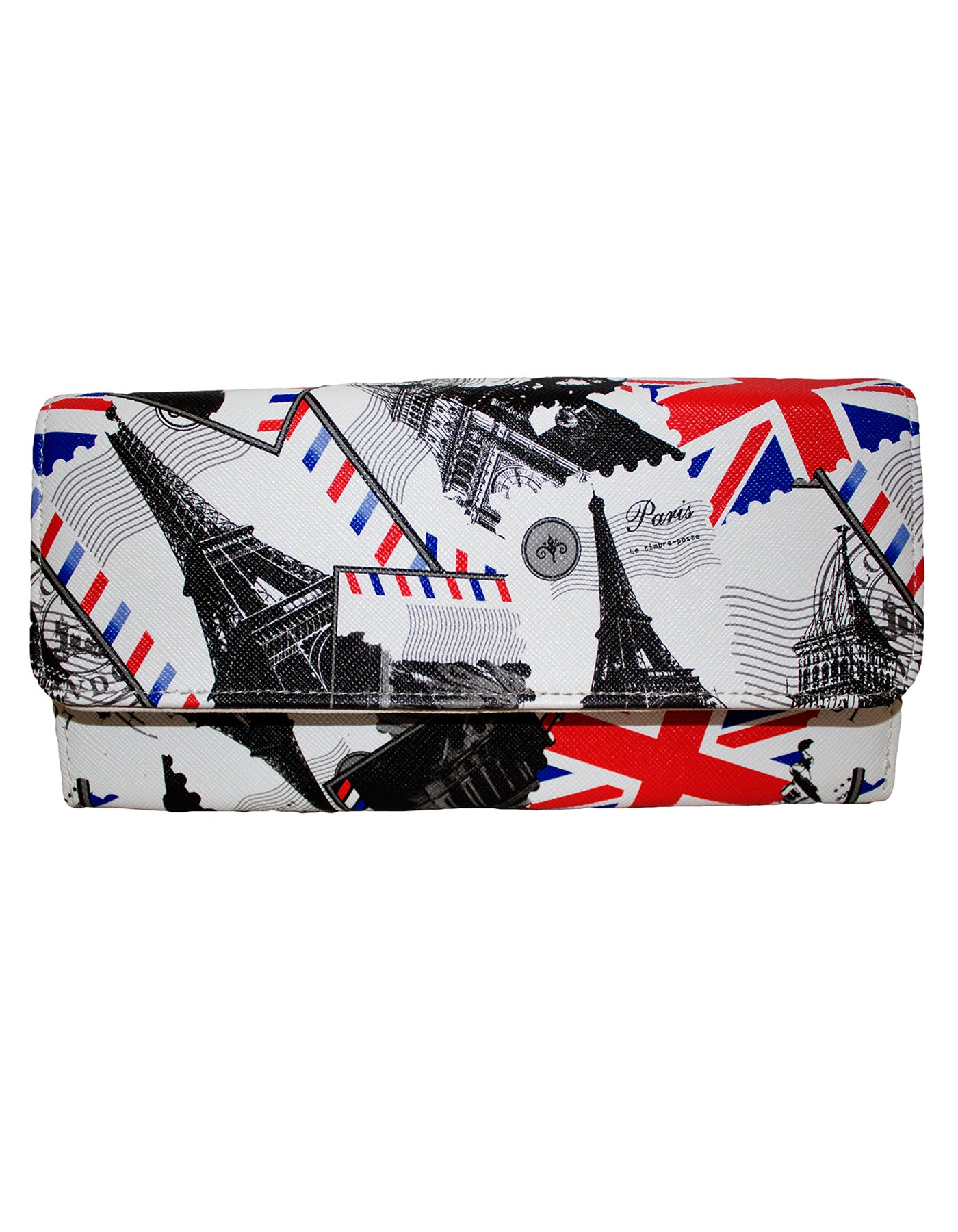 Fino 1655-765 Faux Leather London & Paris Design Long Card Holder Purse