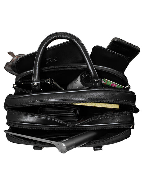 Fino 22007 Faux Leather Multi-Compartment Organizer Shoulder Bag - Black