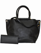 Fino 2826+51125 Faux Leather Stud Design Zip Handbag with Purse - Black