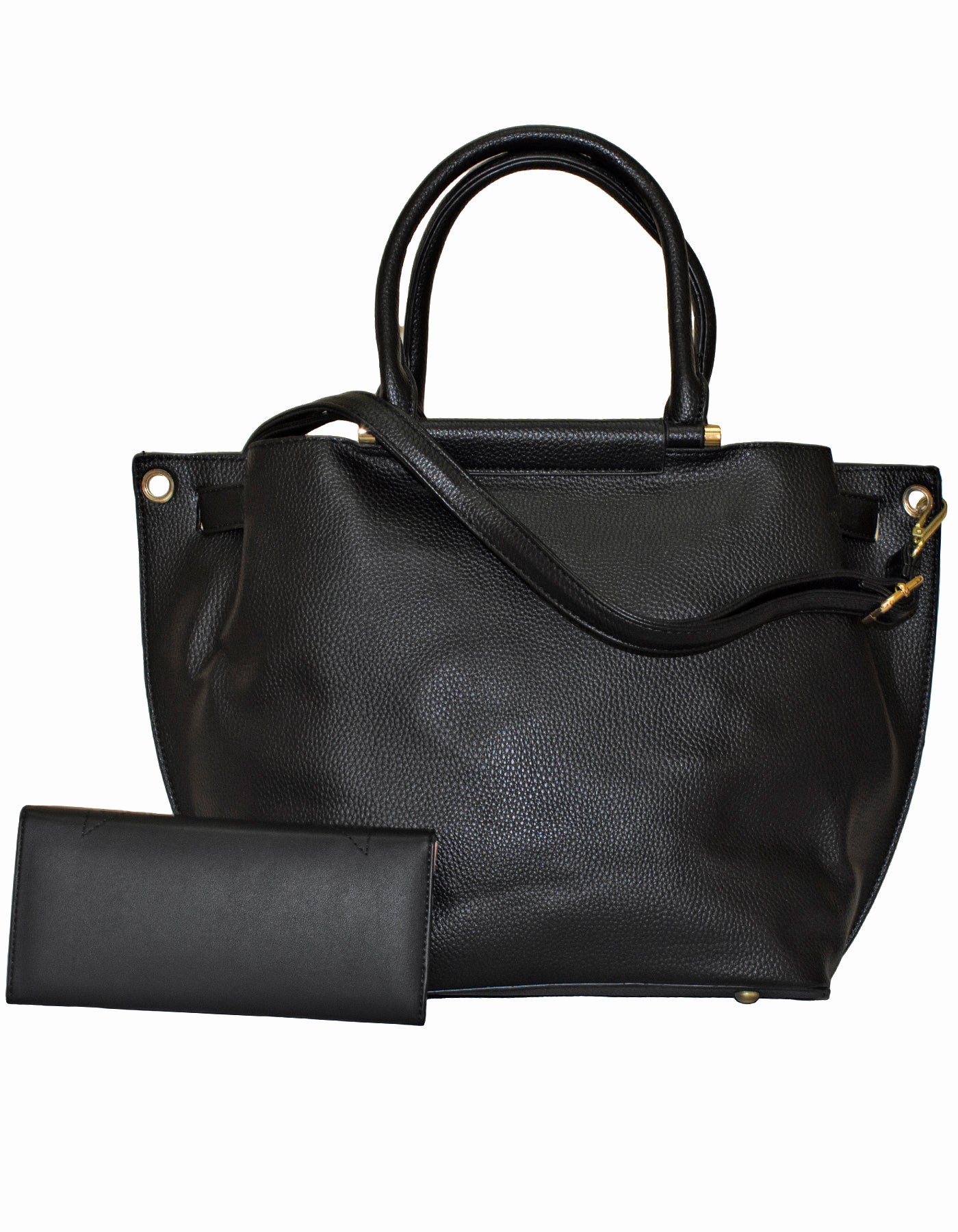 Fino 2826+51125 Faux Leather Stud Design Zip Handbag with Purse - Black