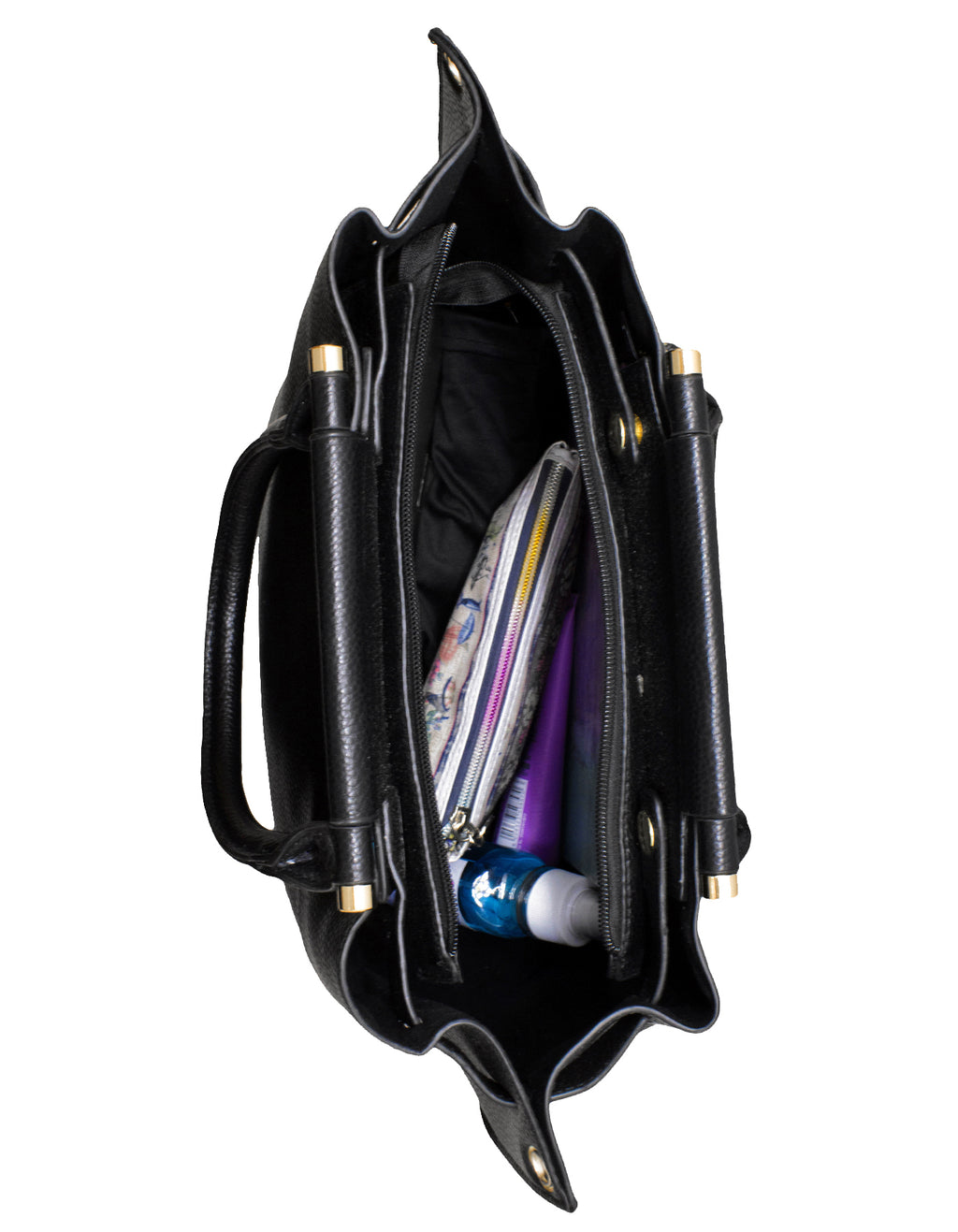 Fino 2826+51125 Faux Leather Stud Design Zip Handbag with Purse - Black