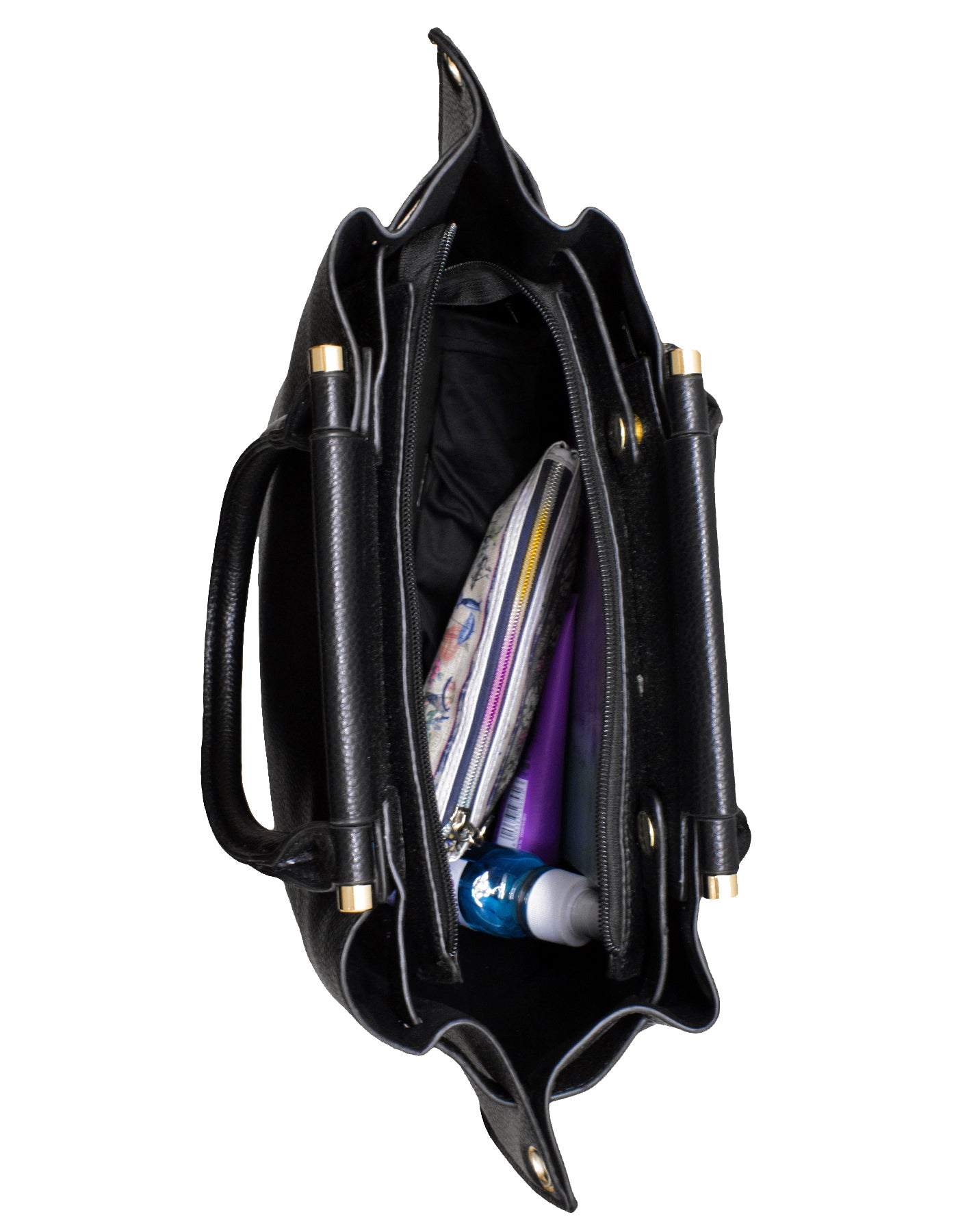 Fino 2826+51125 Faux Leather Stud Design Zip Handbag with Purse - Black