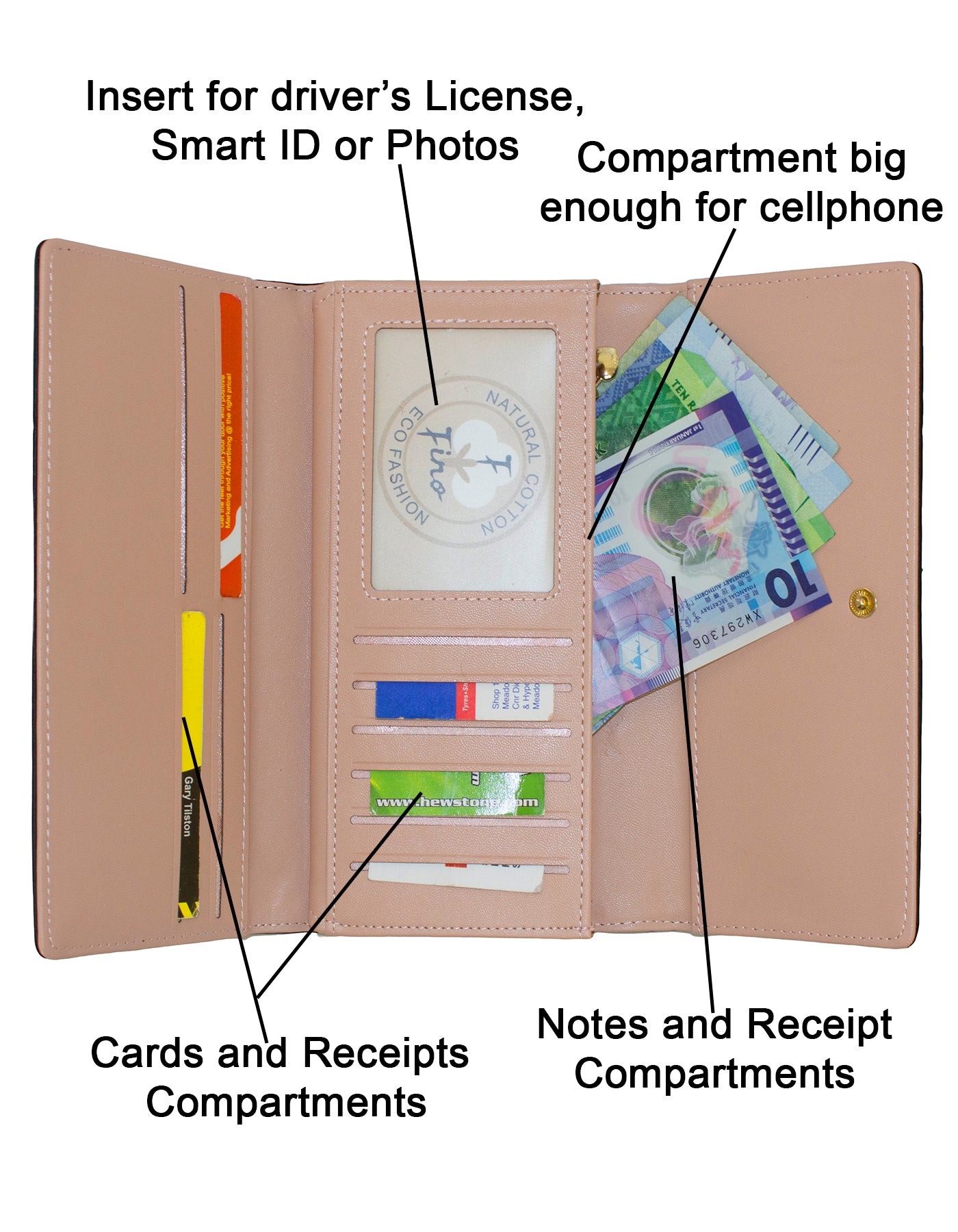 Fino 2826+51125 Faux Leather Stud Design Zip Handbag with Purse - Black