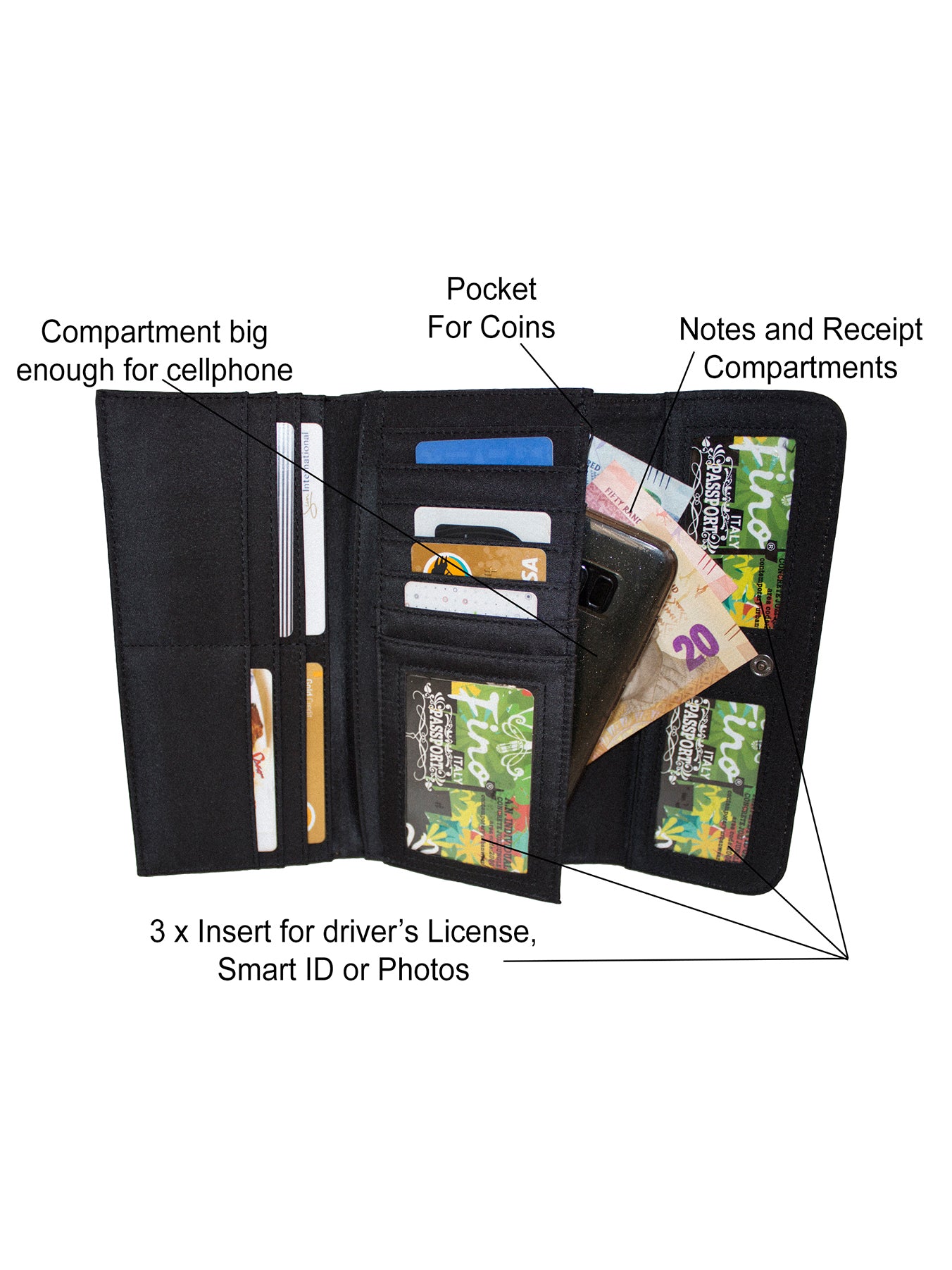 Fino 33-765 Faux Leather Elegant Long Card Holder Purse