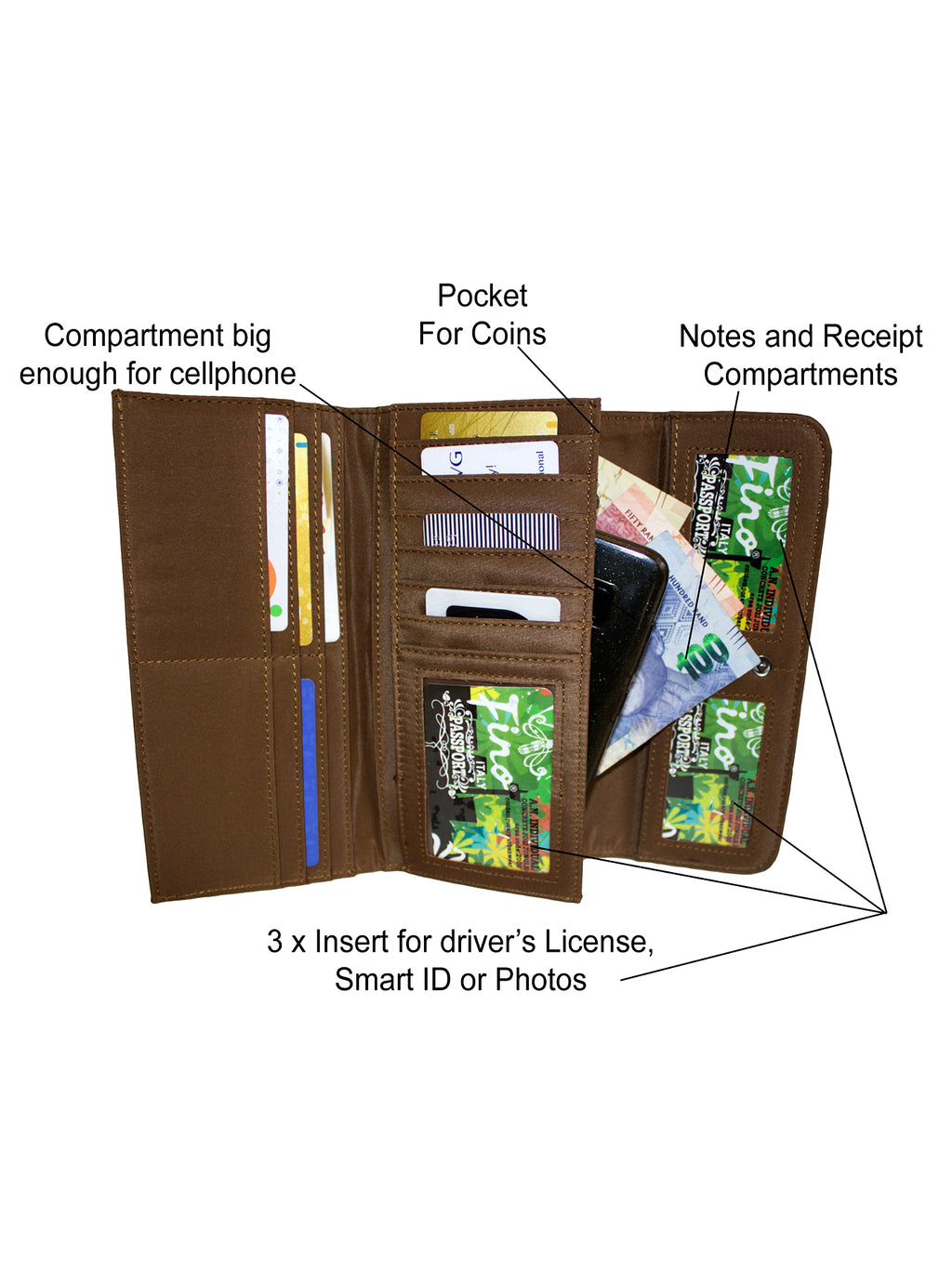 Fino 33-765 Faux Leather Elegant Long Card Holder Purse