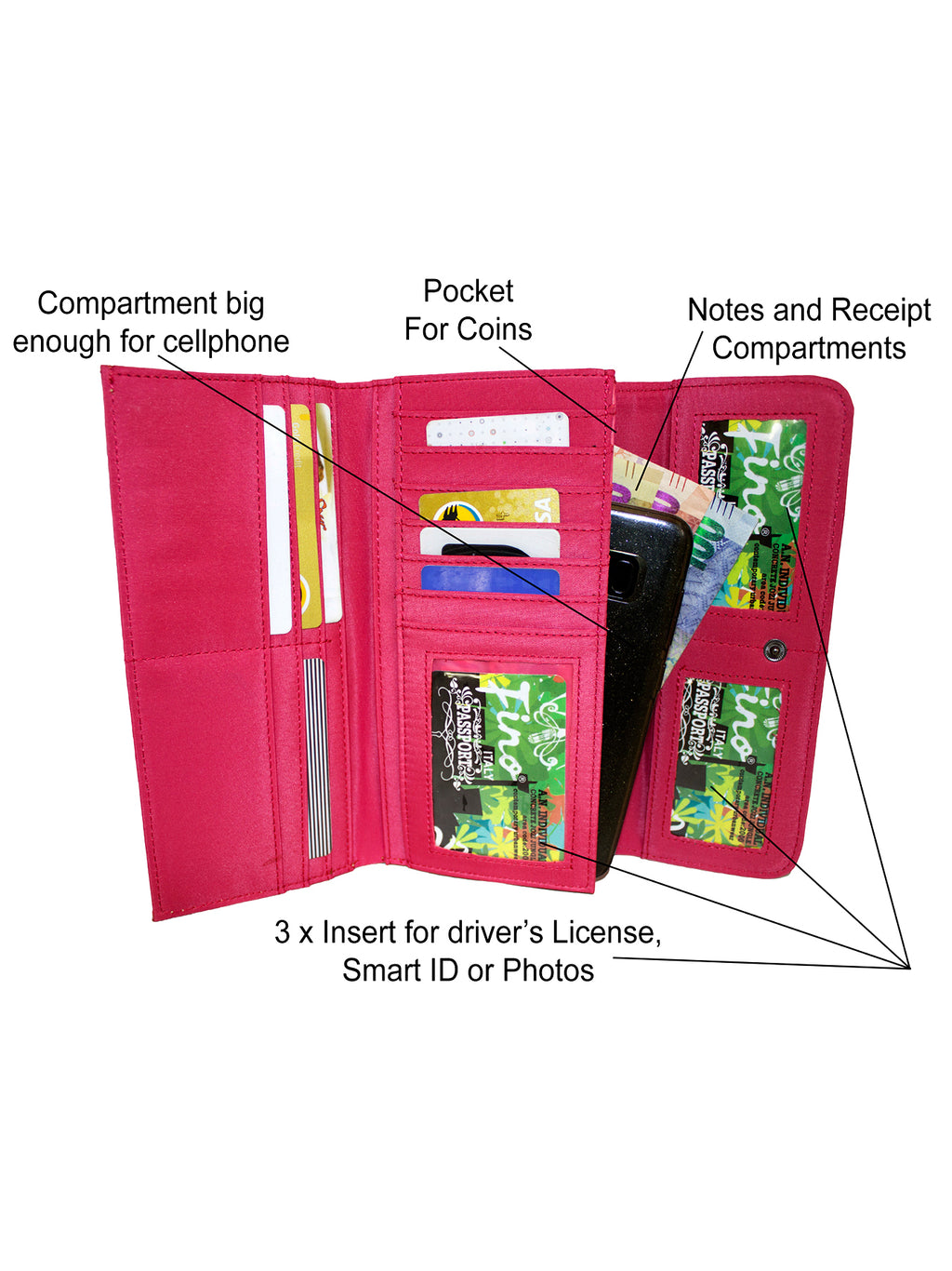 Fino 33-765 Faux Leather Elegant Long Card Holder Purse