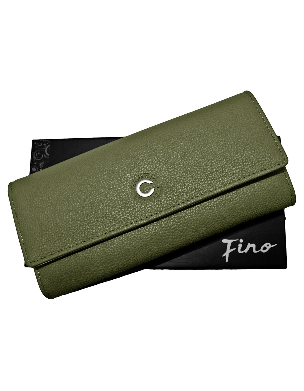 Fino 51169 Tri-Fold Faux Leather Purse with Cell Phone Compartment Holder & Gift Box