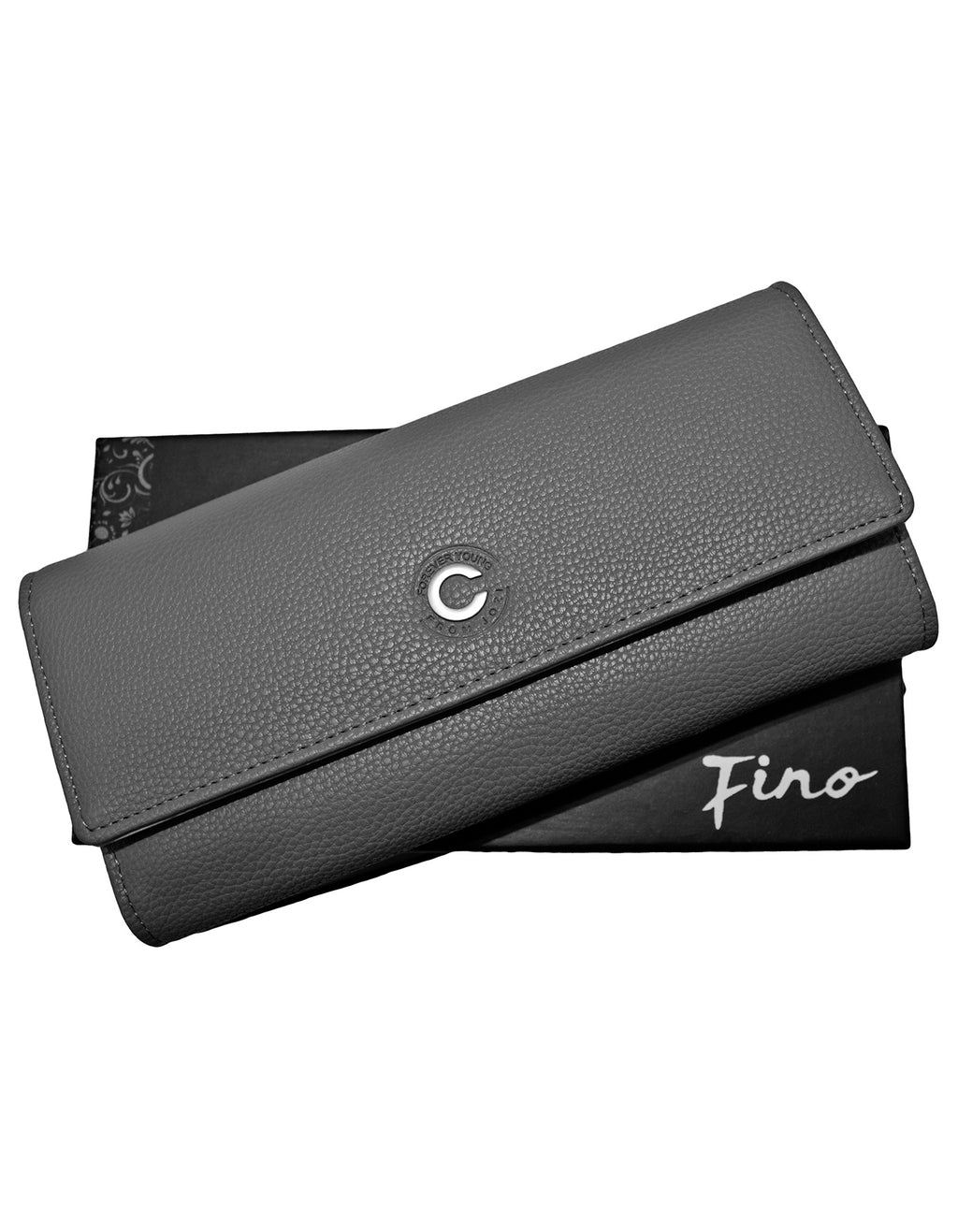 Fino 51169 Tri-Fold Faux Leather Purse with Cell Phone Compartment Holder & Gift Box