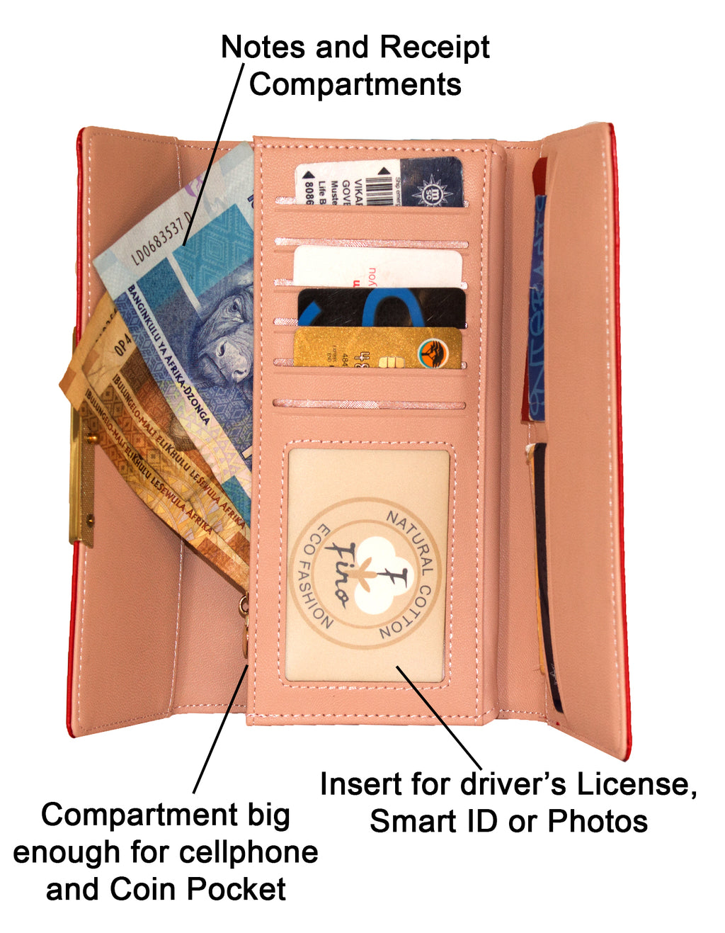 Fino 51173 Faux Leather Elegant Purse with Cell Phone Compartment Holder & Gift Box