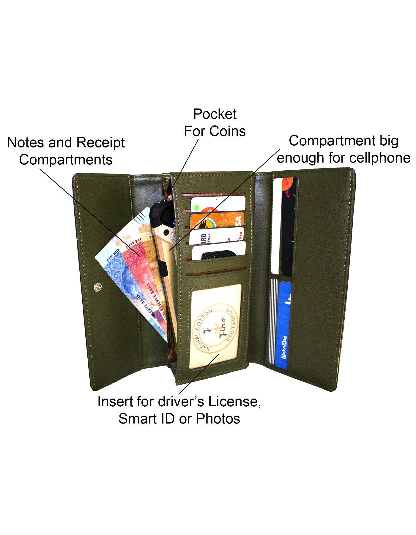Fino 51334 Elegant Faux Leather Purse with Cell Phone Compartment Holder and Gift Box