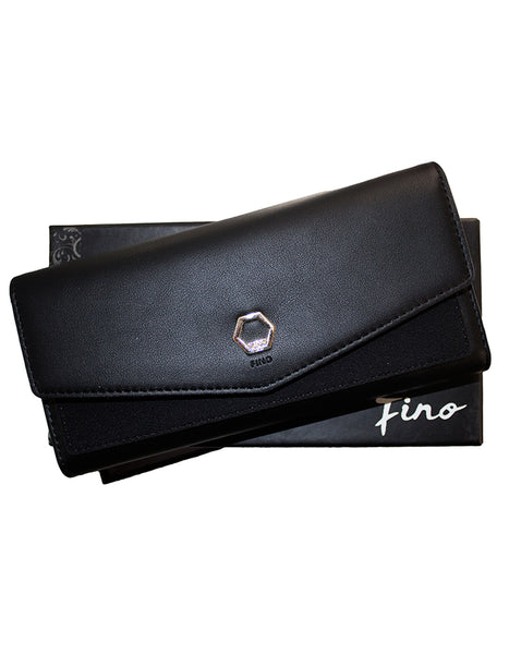 Fino 5618 Elegant Tri-Fold Faux Leather Purse with Cellphone Pouch & Box