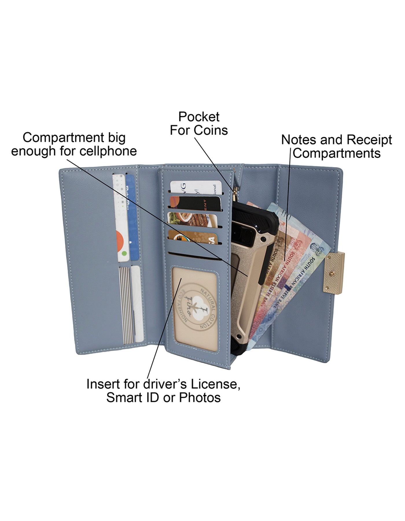 Fino 5696 Flap Over Faux Leather Purse with Cellphone Pouch & Box