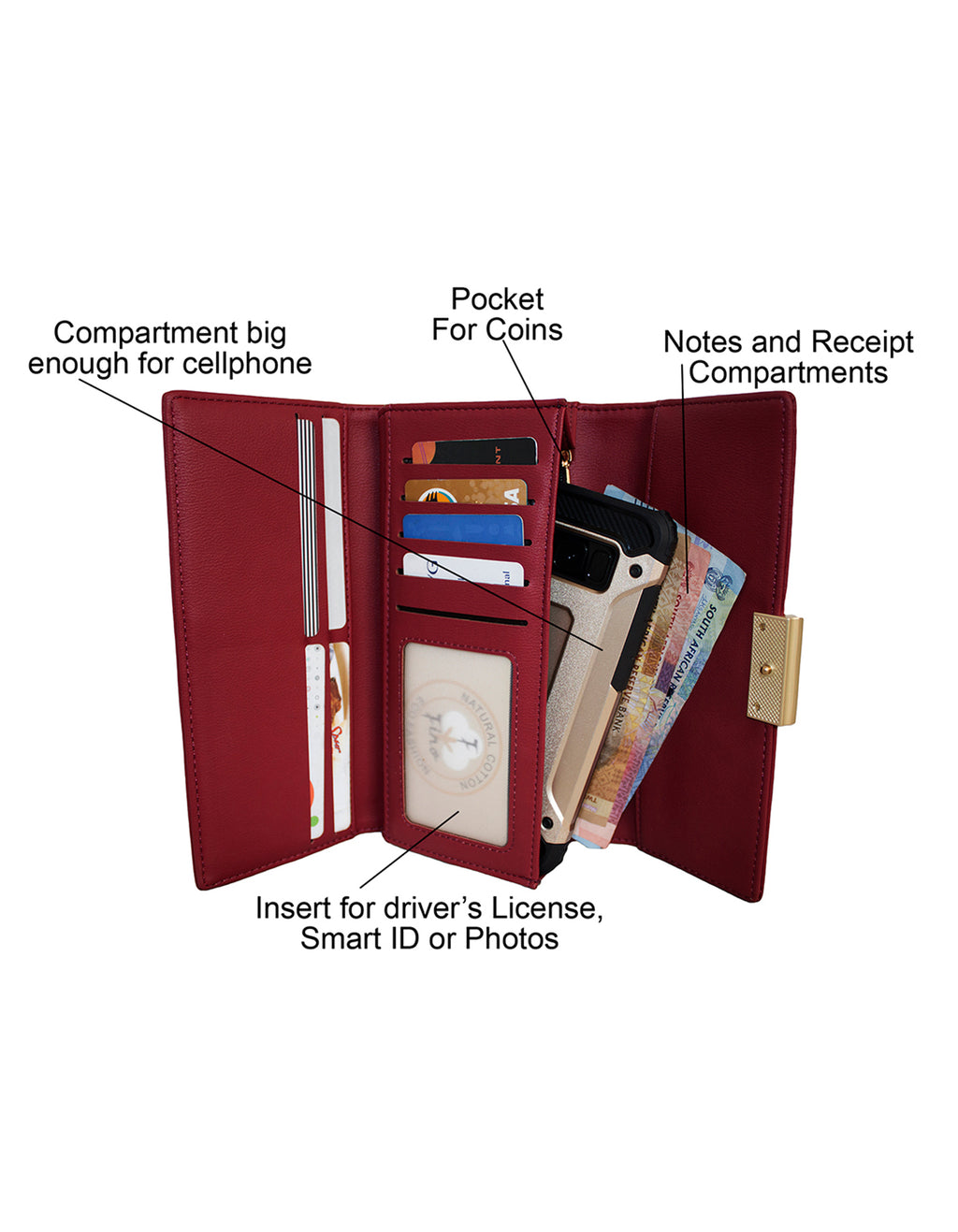 Fino 5696 Flap Over Faux Leather Purse with Cellphone Pouch & Box