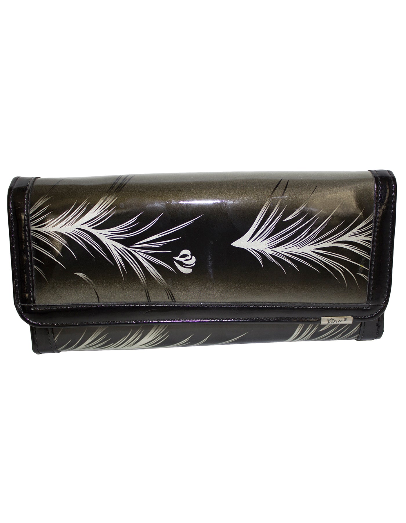 Fino 608-765 Leaf Printed Patent Faux Leather Long Card Holder Purse