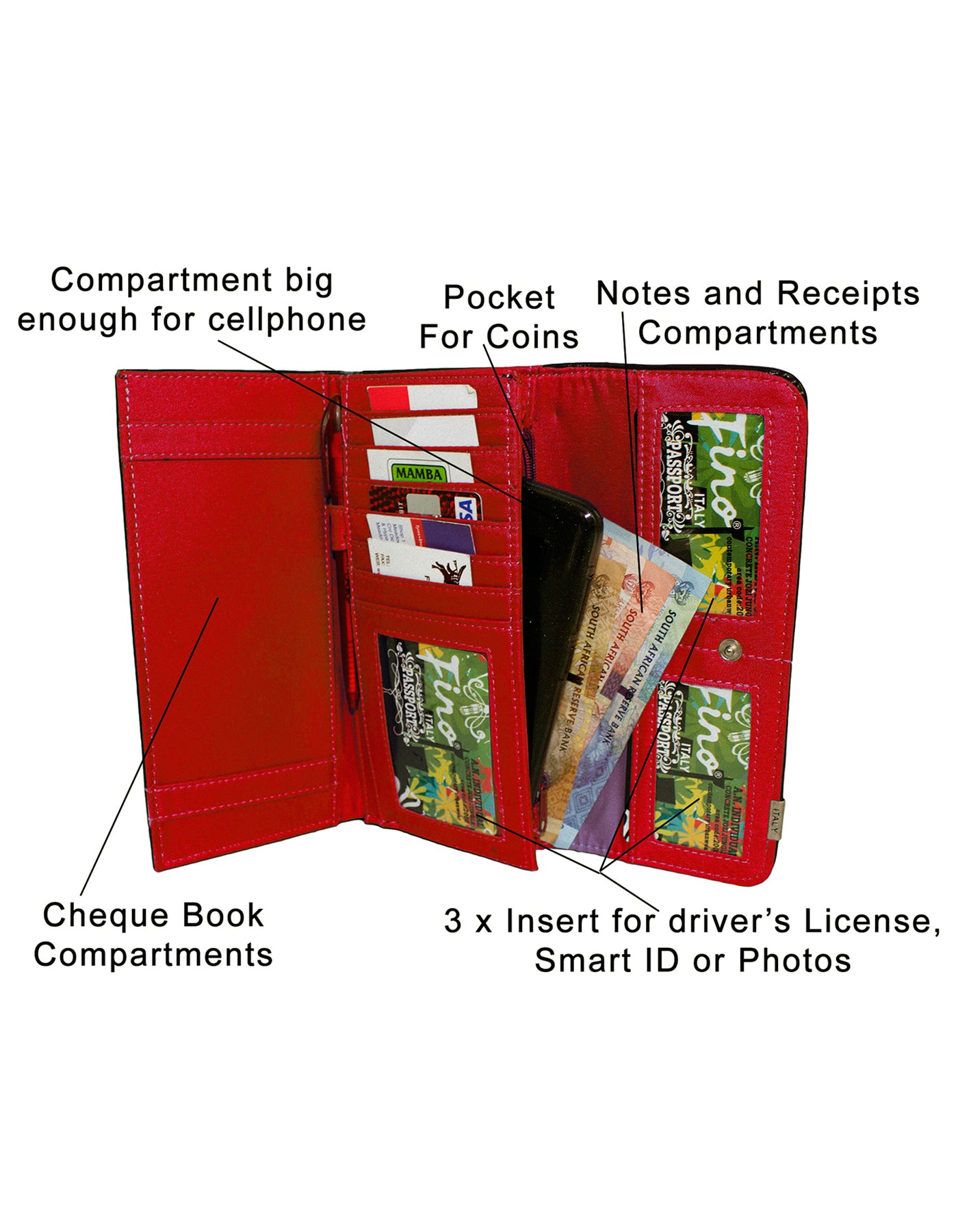 Fino 608-765 Leaf Printed Patent Faux Leather Long Card Holder Purse