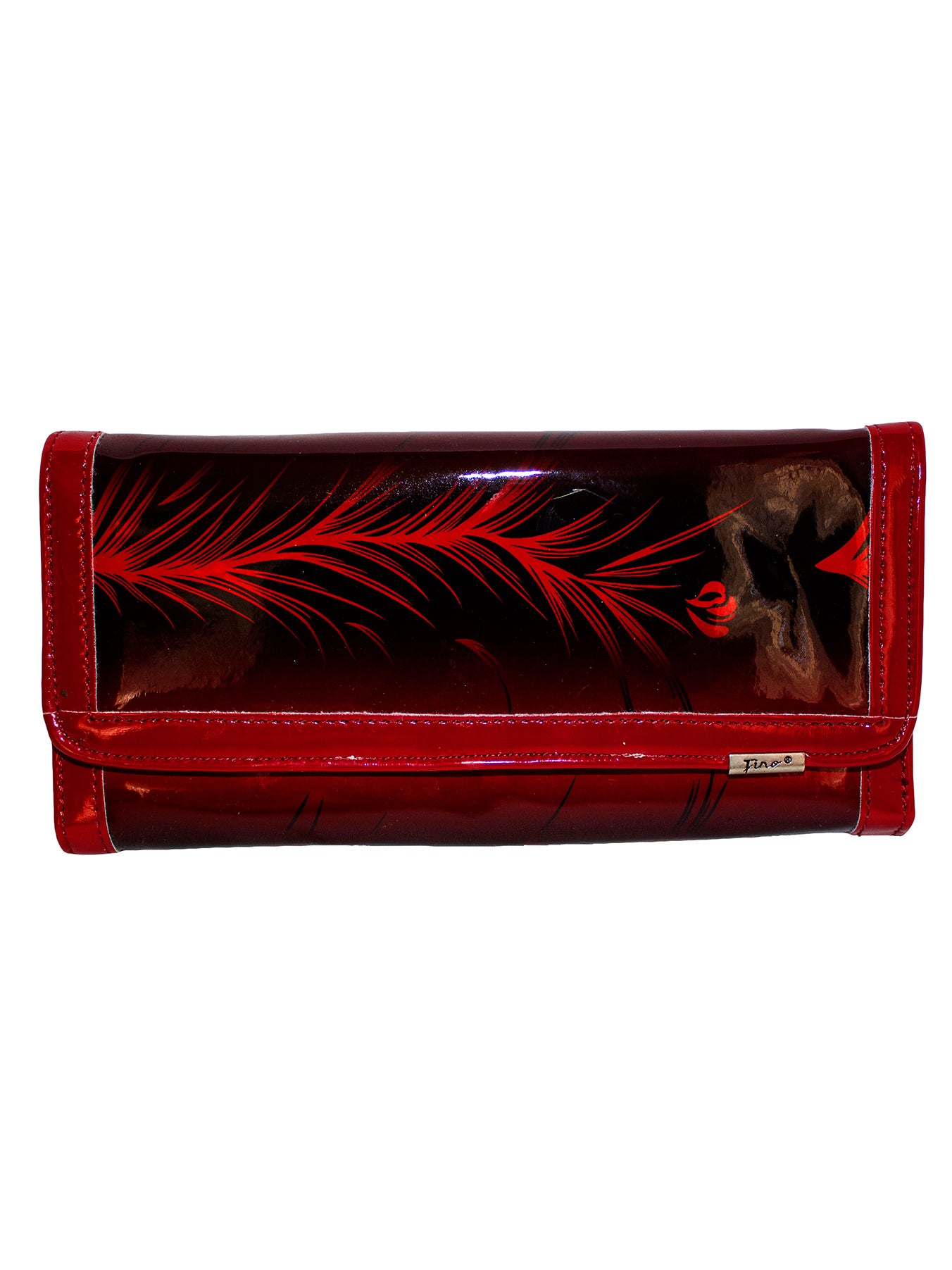 Fino 608-765 Leaf Printed Patent Faux Leather Long Card Holder Purse