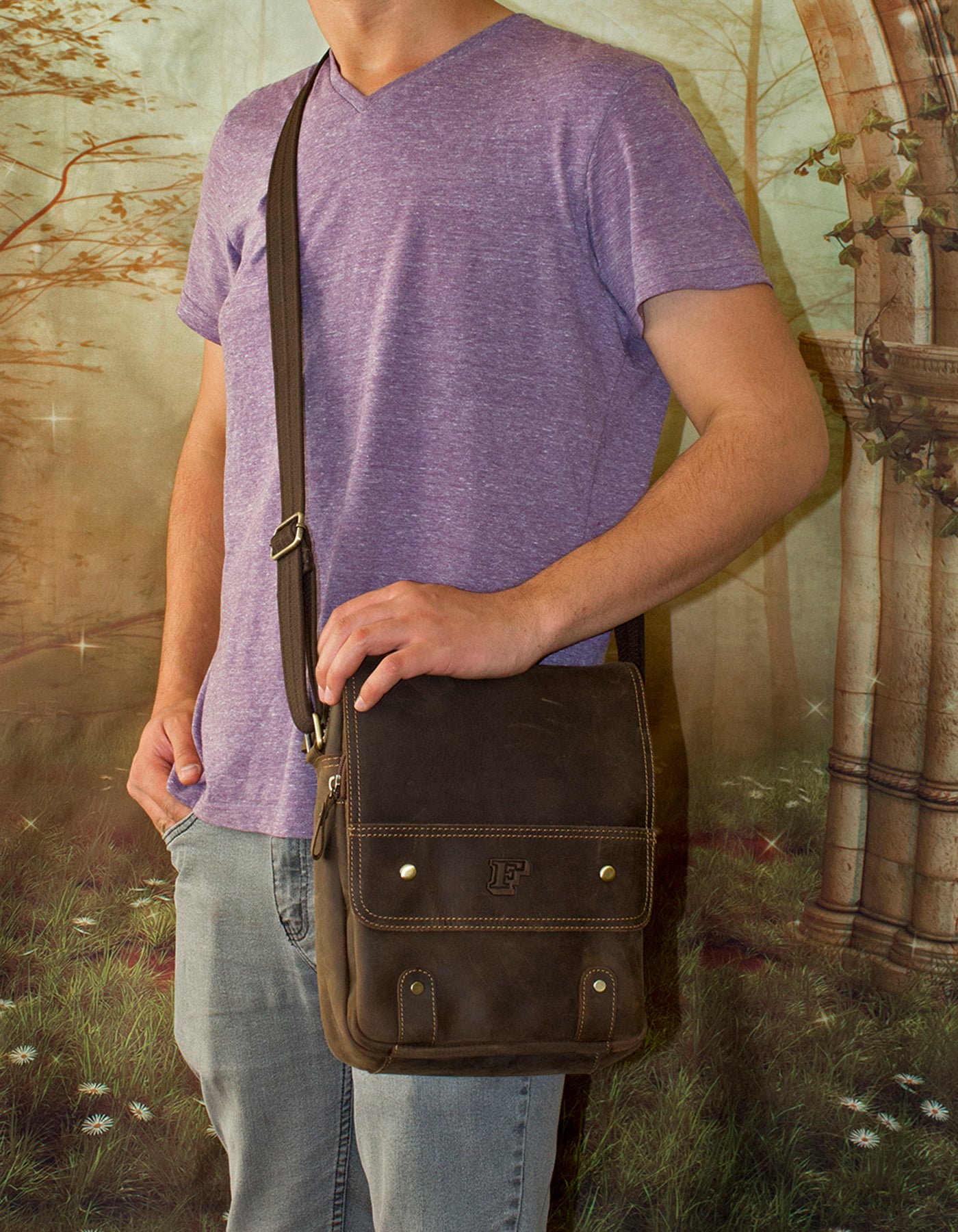 Fino 8081 Full Grain Crazy Horse tab  Genuine Leather Sling Bag - Brown