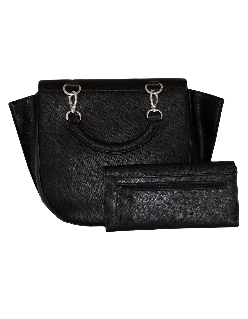 Fino BK-127+1812-765 Faux Leather Trapeze Handbag with Purse Set