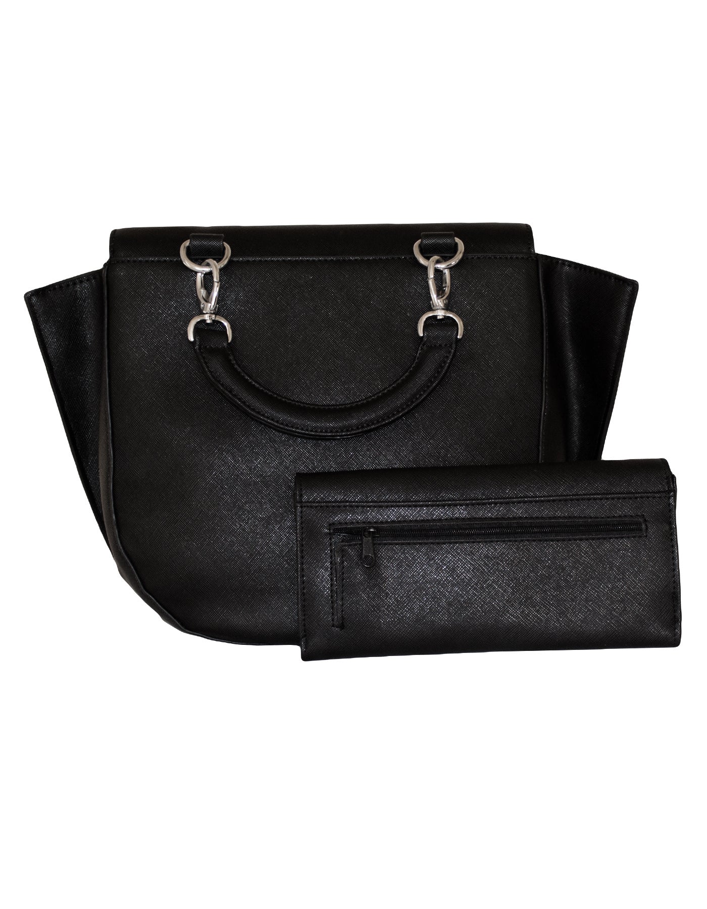 Fino BK-127+1812-765 Faux Leather Trapeze Handbag with Purse Set