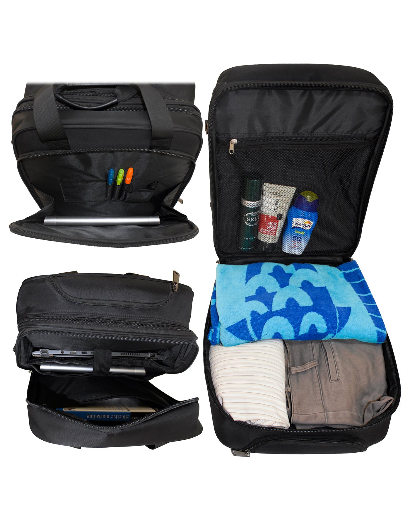 Fino BSXB Wheeled Nylon 14" Executive Pilot Case On 4 Wheels - Black